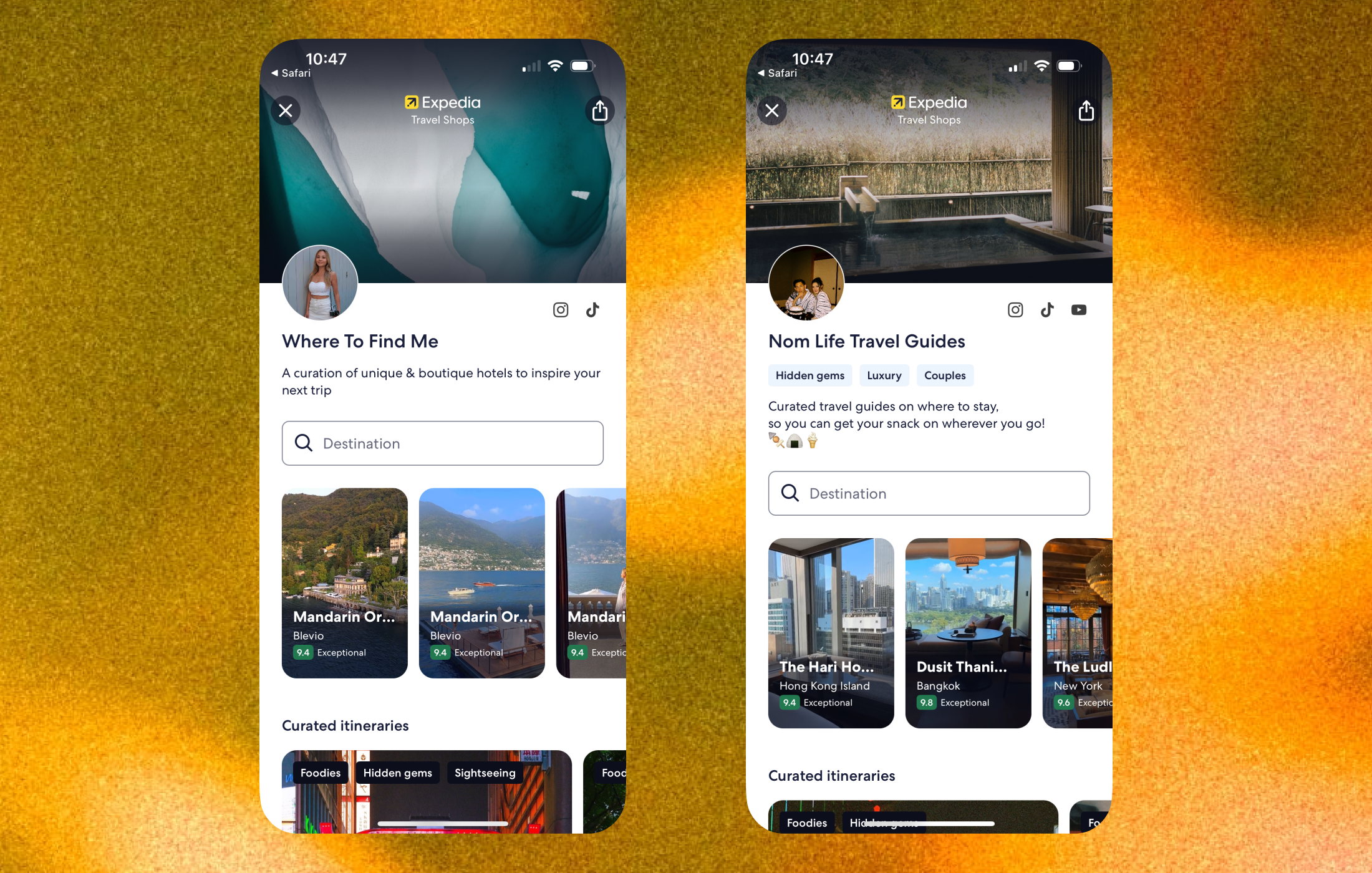 Creator personalisation options for their Travel Shop