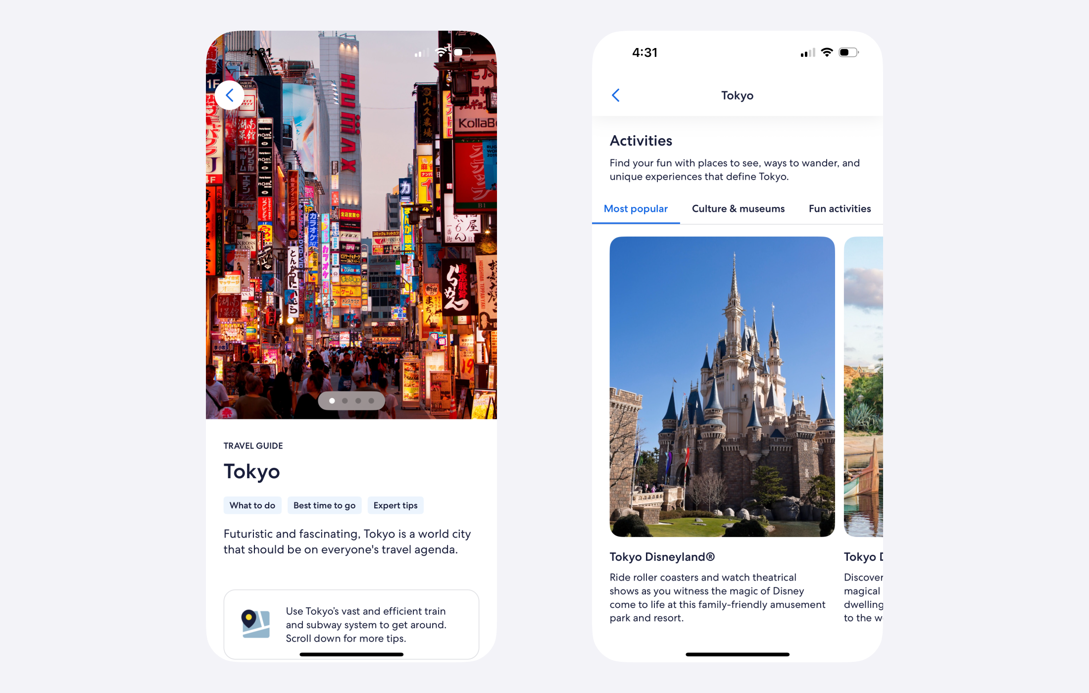 Expedia Home with editorial content
