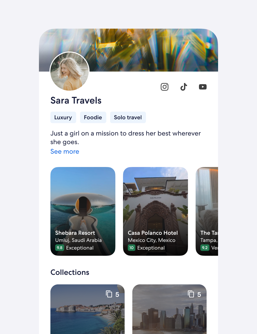 Creator video carousel on Travel Shops